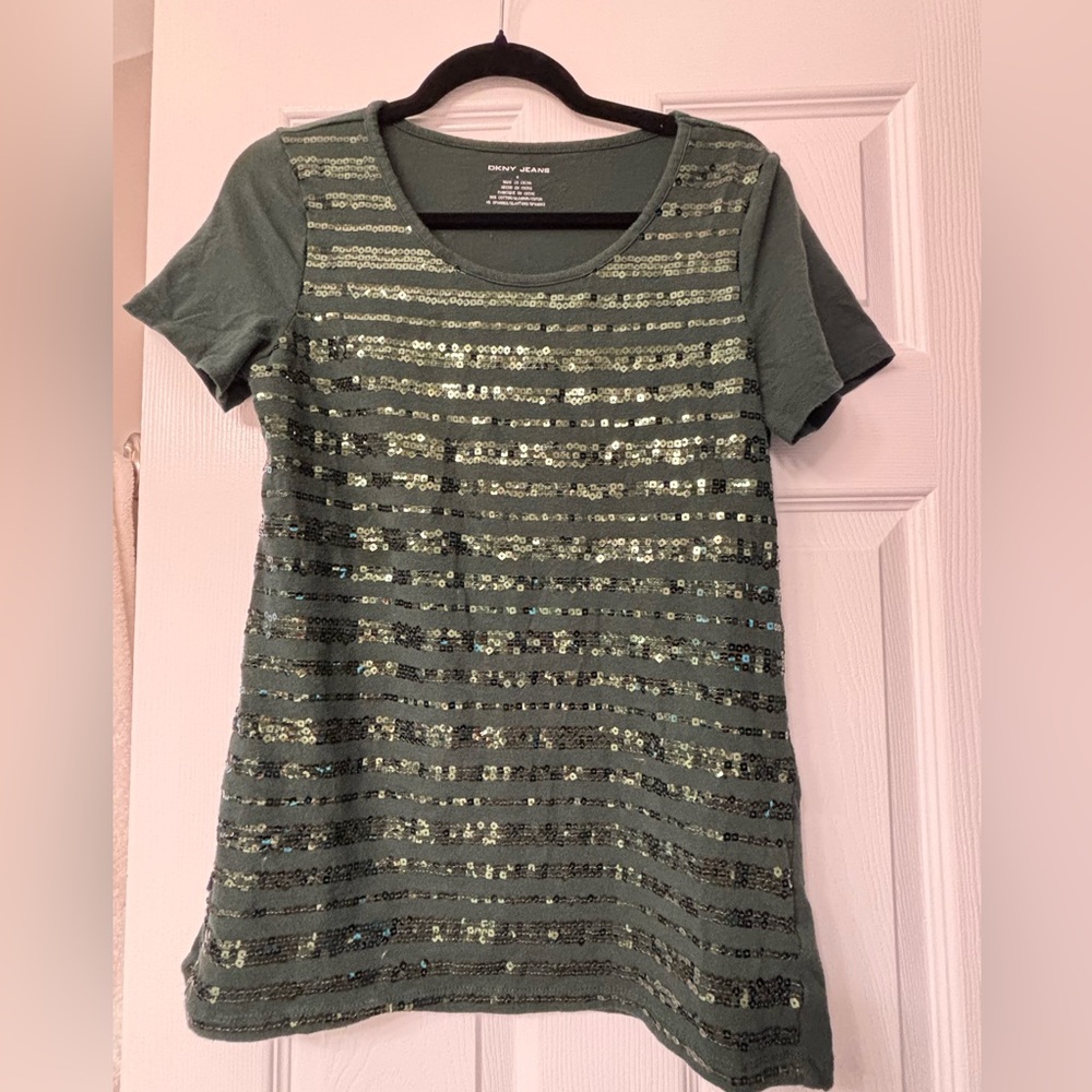 DKNY Forest Green Sequins Tee